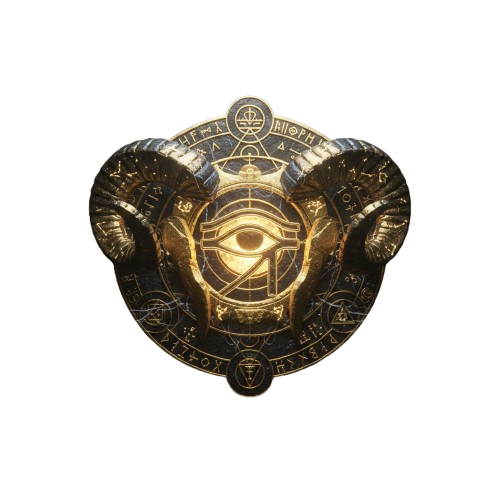 Sigilo do Oráculo de Amon — olho dourado sobre símbolo circular ornamentado, ícone do oráculo de Siwa no Revelarium, Anima Destini